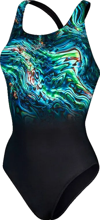 Купальник слитный женский Speedo Club Training Placement Digital Powerback (Black/Green) - 4